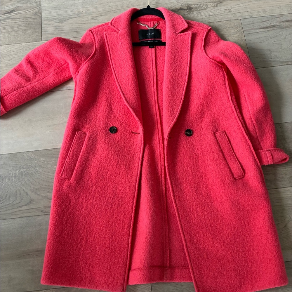 J. Crew Bright Pink Wool-Blend Double-Breasted Trench Coat
